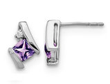 1/2 Carat (ctw) Cushion Cut Natural Amethyst Stud Earrings in 10K White Gold